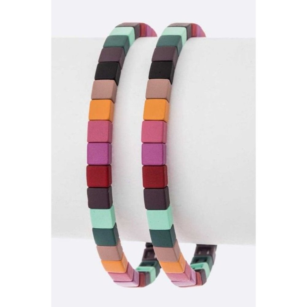 Rubber Coated Layered Mix Color Bracelet Set - Multi
